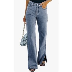 GOSOPIN Mid-Waist Straight-Leg Raw Hem Jeans in 923 Blue